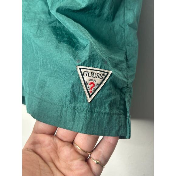 Guess Green Stretch Waist Drawstring Nylon Jogging Shorts Small - Picture 3 of 12